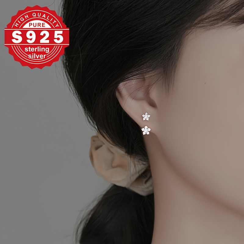 Women's 925 Sterling Silver Single Flower Drop Earrings